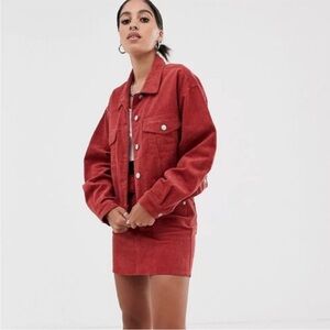 ASOS red corduroy trucker jacket vintage vibes US size 6 classic neutral trendy